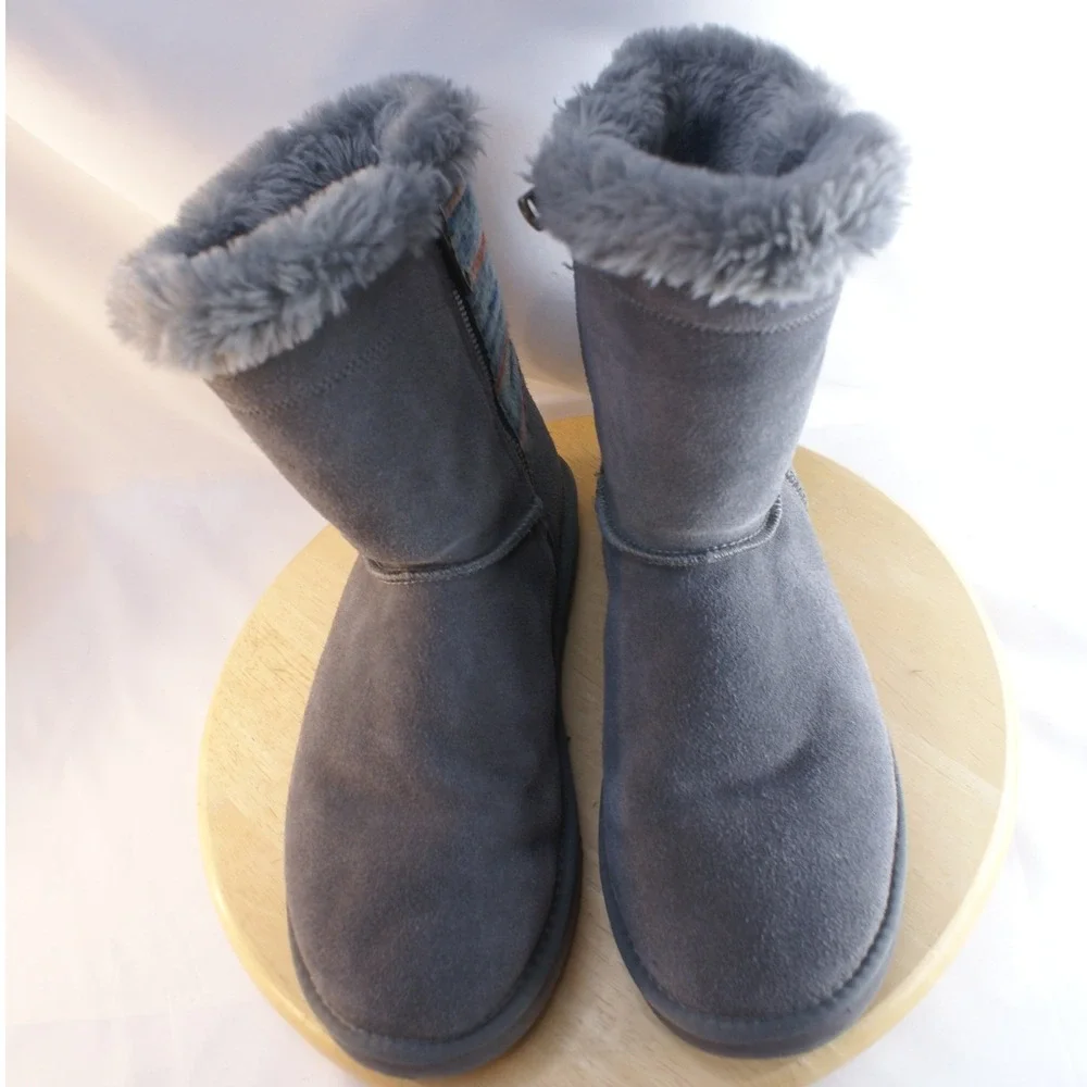 Lamo Willow Grey Suede Knit Back Faux Fur Lined Boots MU20110QV Womens 10
